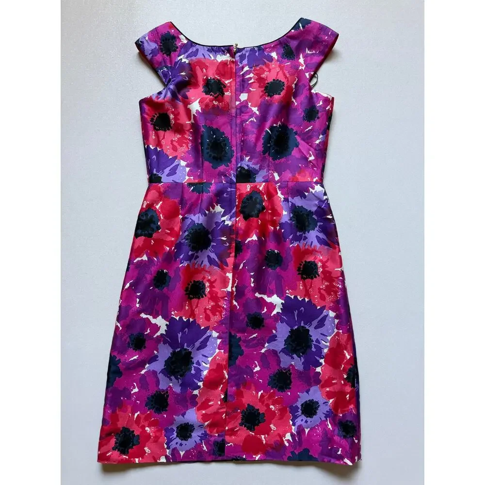 Kate Spade Women's Pink Purple Floral Print Cotton Silk Cap Sleeve Dress Size 2